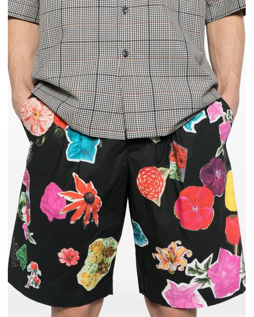 Marni Blue Flowers Collage-print Poplin Shorts for men