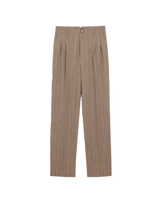 AMI Natural Striped Wool Two-Pleats Trousers for men
