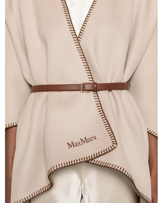 Max Mara Natural Logo-Embroidered Wool Poncho