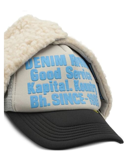 Kapital Blue Faux-Shearling Logo-Print Hat for men