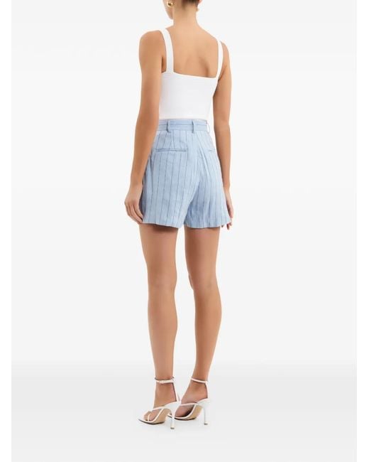 Rebecca Vallance Blue Effie Pleated Pinstriped Shorts