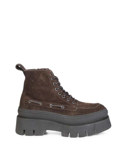 COPENHAGEN Brown Suede Chunky-Sole Boots