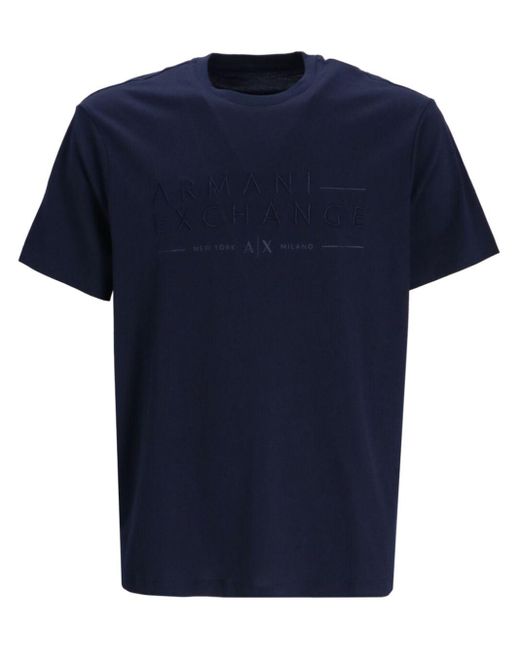 Armani Exchange Blue Logo-embroidered Cotton T-shirt for men