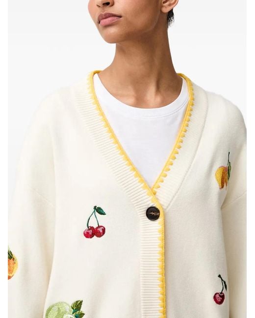 Never Fully Dressed Natural Fruit-Embroidered Long-Sleeve Cardigan