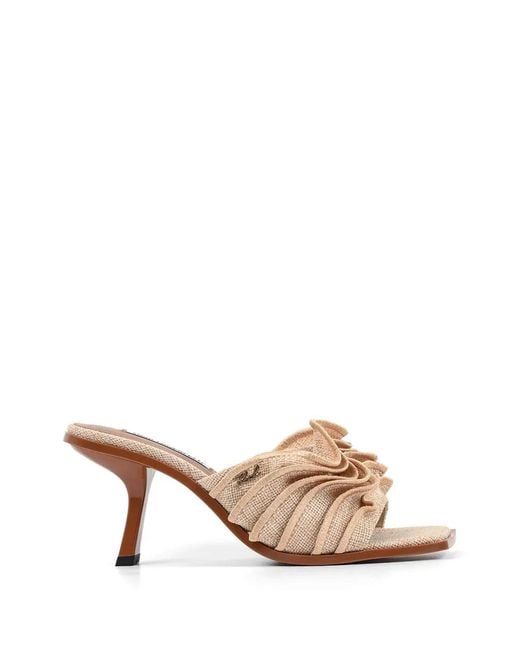 Karl Lagerfeld Natural Karmel Ruffled Squared-Toe Heeled Sandals