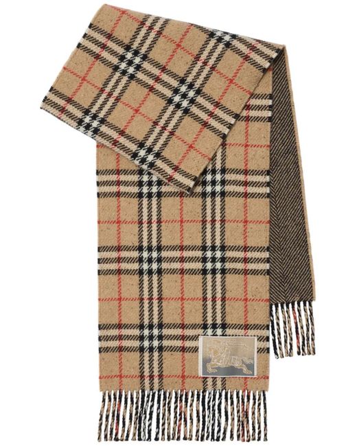 Burberry Natural Reversible Checked Cashmere Scarf