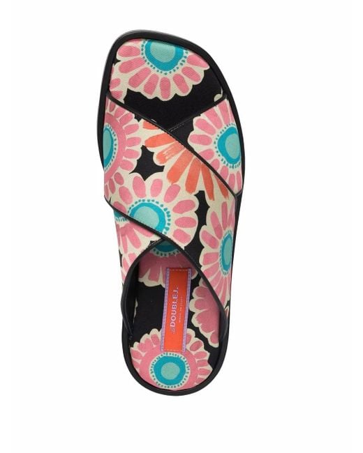 LaDoubleJ White Daisy-Print Criss-Cross Sandals