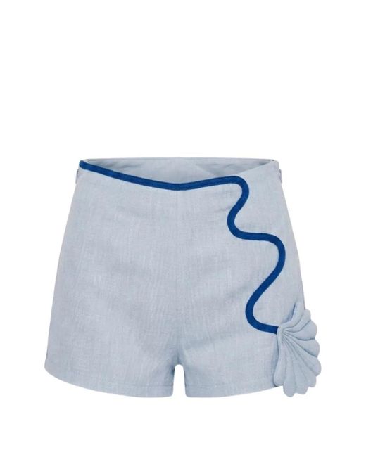 AZULU Blue Naomi Wavy-Trim Shell-Patch Shorts
