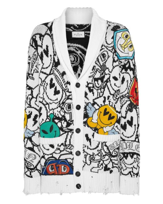 Cardigan Smile Con Effetto Vissuto di Philipp Plein in White da Uomo