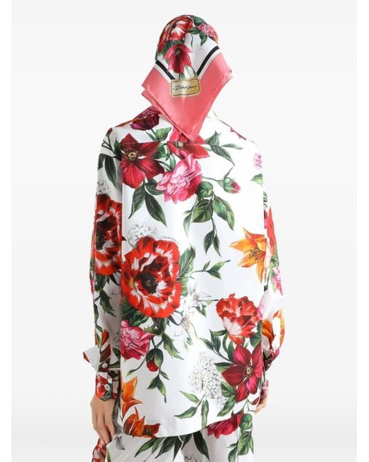 Dolce & Gabbana Red Floral-Print Shirt
