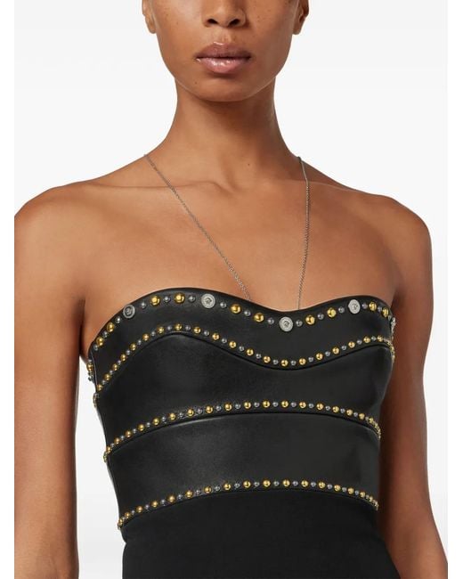 Versace Black Studded Strapless Maxi Dress
