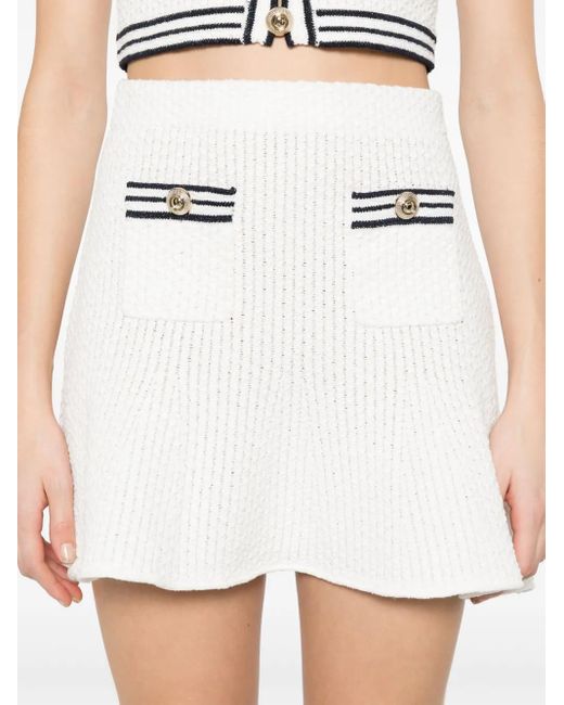 Self-Portrait White Knitted Mini Skirt