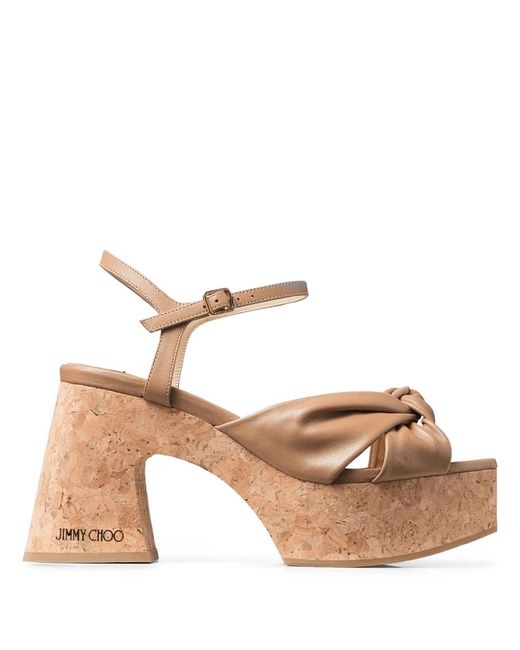 Jimmy Choo Brown Heloise 95 Wedge Sandals