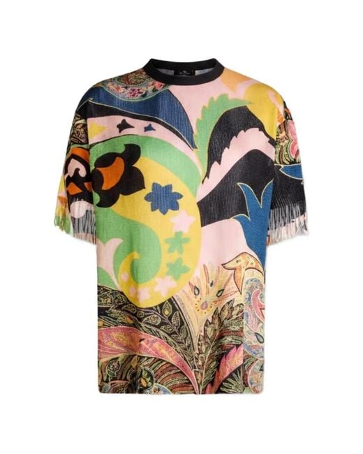 Etro Natural Paisley-Print Frayed Sweater
