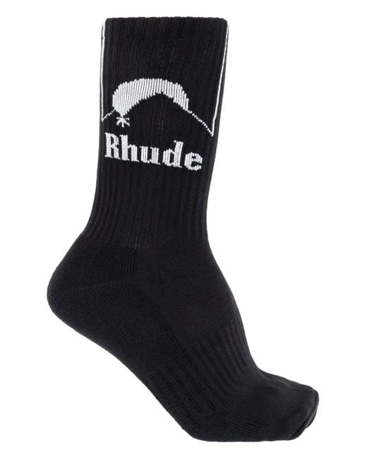 Rhude Black Intarsia-Logo Socks