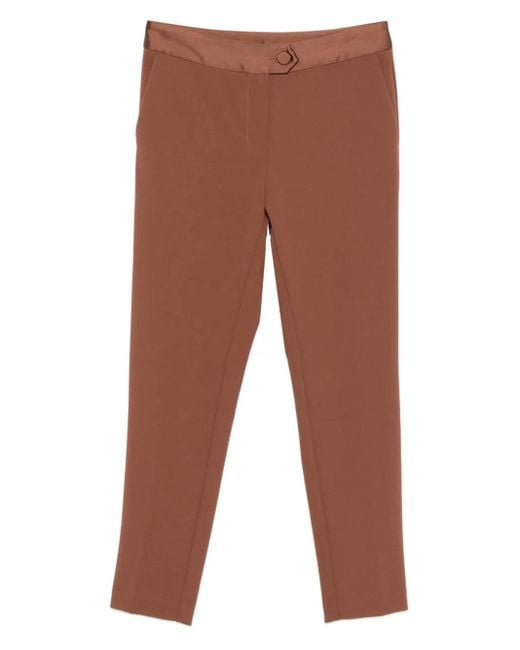 Imperial Brown Button-Fastening Satin-Waistband Trousers