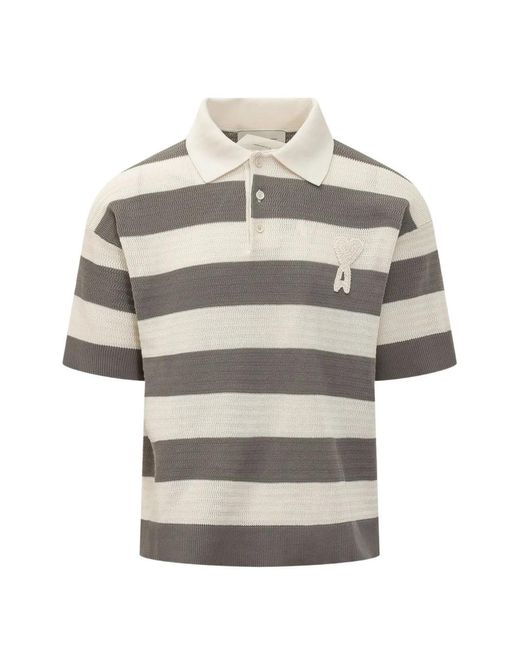 AMI Gray Ami De Coeur Striped Polo Shirt for men