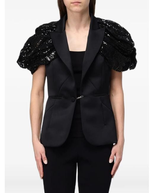 Antonio Marras Black Sequin-Embellished Lace-Sleeve Jacket
