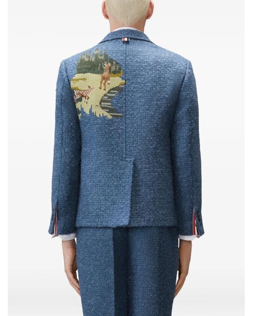 Thom Browne Blue Lighthouse-Embroidery Dinner Jacket for men