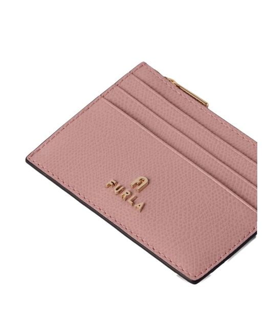 Furla Pink S Camelia Textured-Leather Card Holder