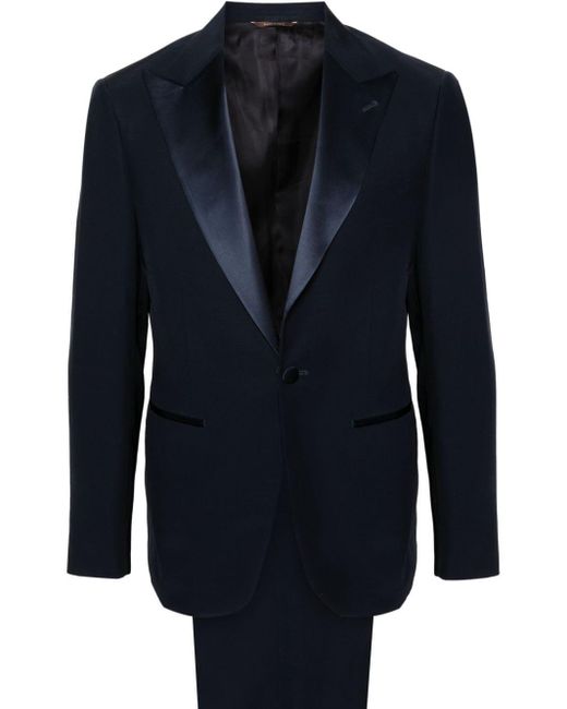 Canali Blue Satin-trim Single-breasted Suit for men