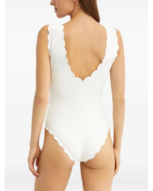 Marysia Swim White Charleston Scalloped V-Neck Swimsuit