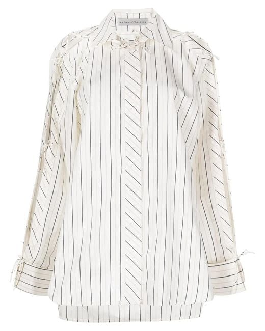 Palmer//Harding White Stripe-Print Lace-Up Shirt