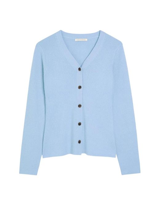 Emilia Wickstead Blue Ash Ribbed-Knit V-Neck Cardigan