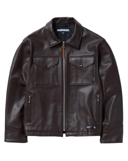 Neighborhood Lederjacke mit aufgesetzten Taschen in Black für Herren