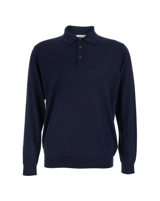 Kangra Blue Long-Sleeved Polo Shirt for men