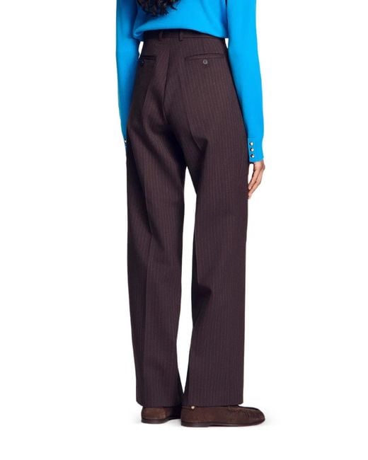 Sandro Brown Pantalon Droit À Fines Rayures