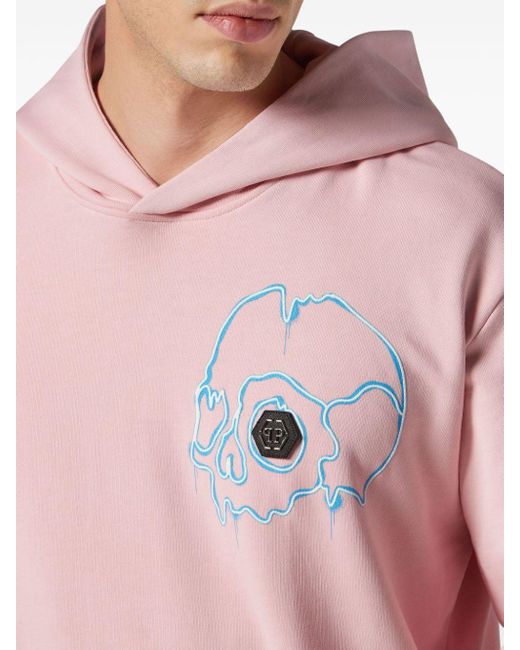 Philipp Plein Pink Dripping Skull Jersey Hoodie for men