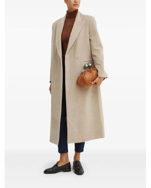 Liviana Conti Natural Double-Breasted Wool Coat