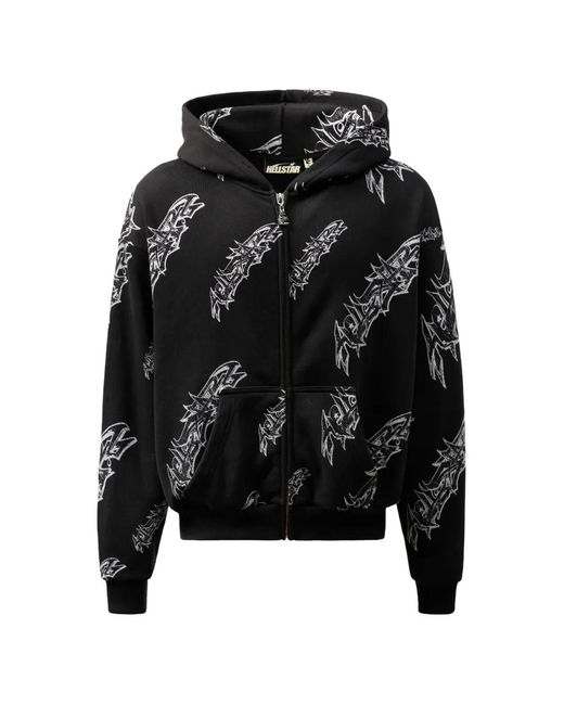 HELLSTAR Black Graffiti-Print Zip-Up Hoodie for men