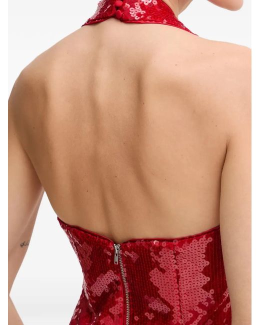 Bardot Red Sequin-Embellished Halterneck Mini Dress