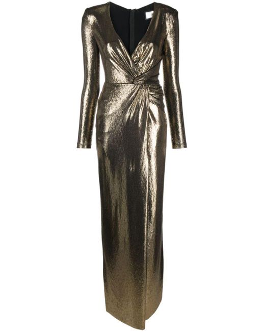 Nissa Metallic Draped Lamé-effect Maxi Dress