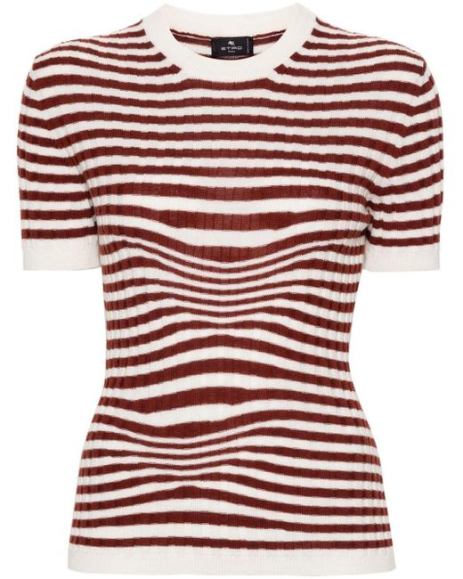 Etro Red Striped Ribbed Top