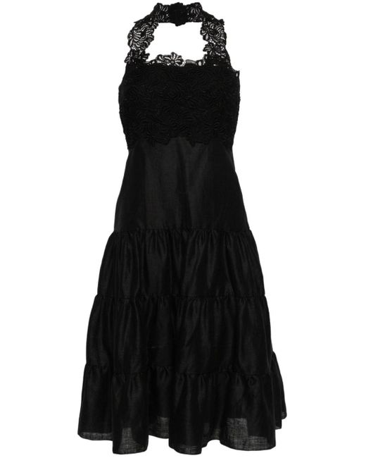 Ermanno Scervino Black Lace-detail Flared Midi Dress