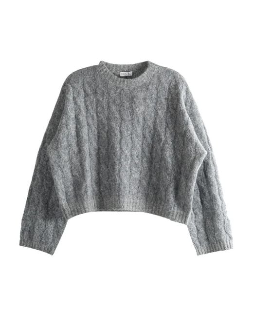 Brunello Cucinelli Gray Cable-Knit Sweater