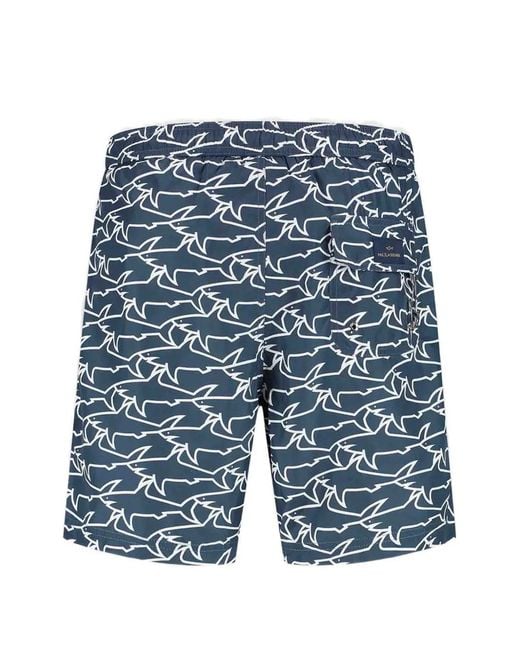 Paul & Shark Blue Shark-Print Swim Shorts for men