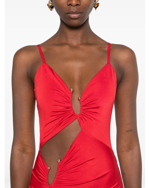 Nissa Red Cut-Out Midi Dress