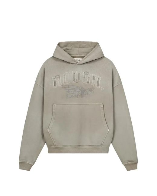 ROUGH Gray Logo-Patch Pouch-Pocket Hoodie for men