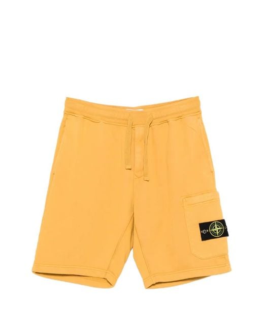 Stone Island Yellow 6200011 Organic Cotton Fleece Shorts for men