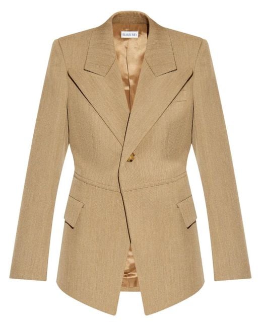 Burberry Natural Wool Twill Peak Lapel Blazer