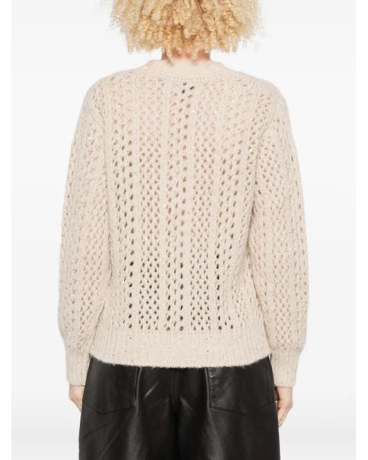 Eleventy Natural Sequin-Embellished Open-Knit Sweater