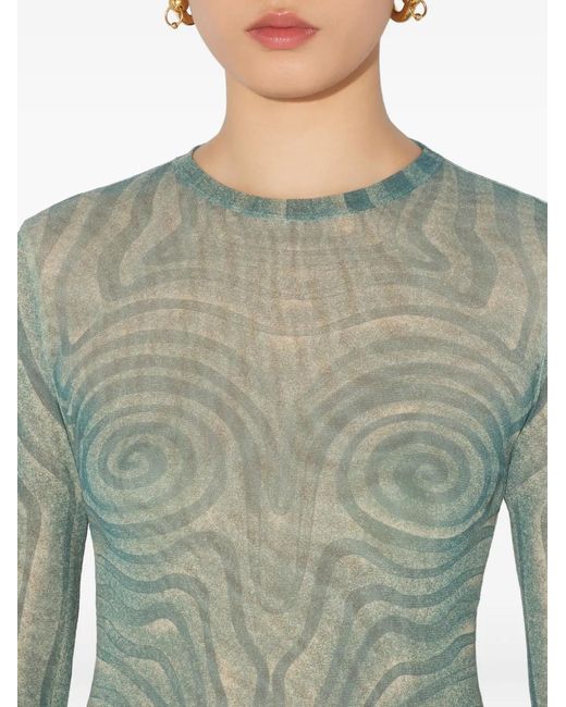 Jean Paul Gaultier Green Spiral Long-Sleeved Printed Top