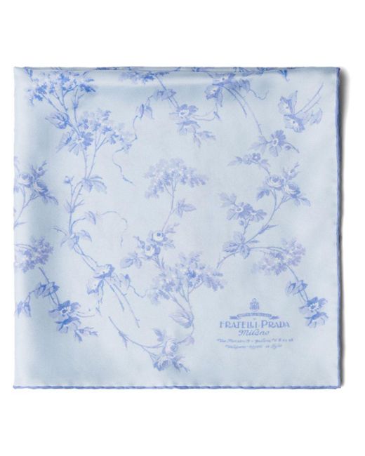 Prada Blue Floral-print Silk Foulard Scarf