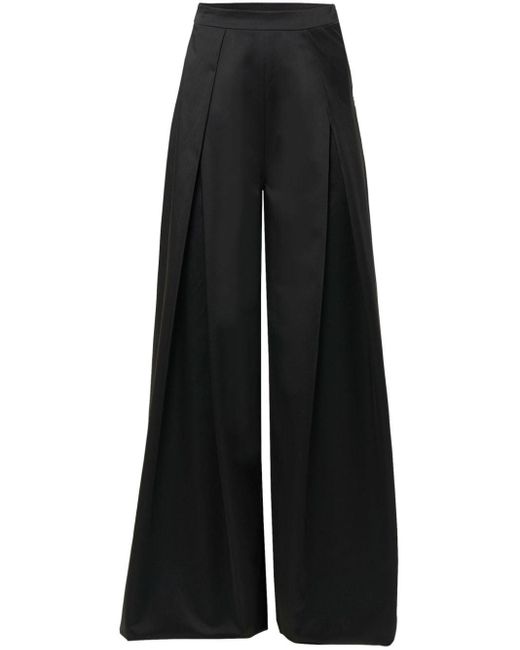 Carolina Herrera Black High-waist Satin Wide-leg Trousers