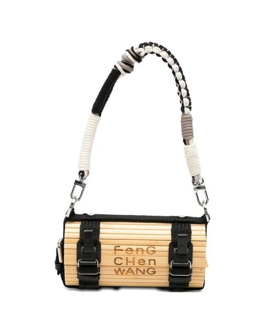 Feng Chen Wang White Bamboo-Slat Buckled Clutch Bag