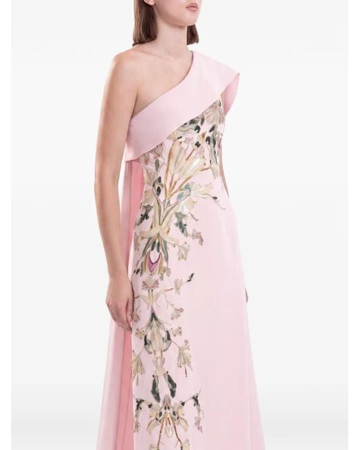 Saiid Kobeisy Pink One-Shoulder Embroidered Evening Dress